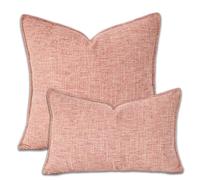 Yonous Premium Series Tweed Style Cushion Covers, Linen Woven Textured Luxury Thick Throw Pillow for Home Décor, Pink, 12x20 Inch / 30 x 50 cm