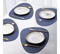 YONOVO 4Pack Faux Leather Placemats Set, Round PU Dinning Table Mats, Wipeable Easy to Clean Stain Resistant Heat Resistant Waterproof Place Mats Durable Plate Mats for Table Nordic Style (Navy Blue)