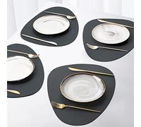 YONOVO Faux Leather Placemats Set,Round PU Dinning Table Mats,Wipeable Easy to Clean Stain Resistant Heat Resistant Waterproof Place Mats Durable Plate Mats for Table Nordic Style (Black(4Pack))
