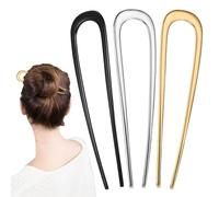 YONOY 3pcs Metal French Hair Pins,U-Shaped Long Chignon 2 Prong Sticks for Buns, French Twist Hair Pin, Hair Sticks, Hair Fork(Black, Gold, Silver)