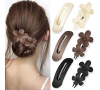 YONOY 6 Pcs Flat Hair Clips, 2 Styles Claw Clips for Thick Thin Hair,Flower Hair Clips Matte French Hair Barrette Stylish Lay Flat Hair Accessories for Women Girls