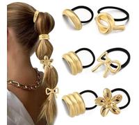 YONOY 6Pcs Gold Hair Ties,Metal Hair Ties for Thick Hair,Damage Ponytail Holders,6 Styles Hair Accessories for Women