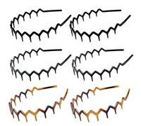 YONOY 6Pcs Zig Zag Shark Tooth Headbands Comb Zigzag Plastic Hoop U Shaped Shark Tooth Hair Bands Wavy teeth Hair Hoop Accessory for Women Lady Girl（Gloss Black, Brushed Black, Amber）