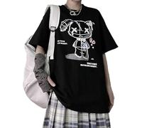 YONQI Women Grunge T Shirt Gothic Bear Tops Print Harajuku Korean Clothes-L Black