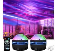 2 in 1 Northern Lights and Ocean Wave Projector with 14 Light Effects for Bedroom,Adjustable Lightness Music Speaker for Bedroom,Aurora Borealis Projector (2pcs,One Size)