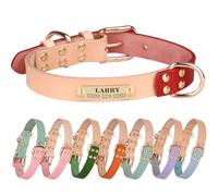 Yonsbox Bespoke Personalised Leather Dog Collar with Silent ID Tag - Custom Engraved Nameplate with Pet Name & Phone Number, Genuine Adjustable Dog Collar