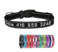 Yonsbox Black Reflective Custom Personalised Dog Collar Embroidered with name Phone Number Quick Release Buckle for Boy Girl Small Medium Large Dogs