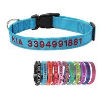 Yonsbox Blue Reflective Custom Personalised Dog Collar Embroidered with Name Phone Number Quick Release Buckle for Boy Girl Small Medium Large Dogs
