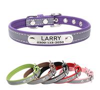 Yonsbox Custom Engraved Reflective Dog & Cat Collar with Silent Metal ID Tag, Personalised Dog Cat Collar, No-Jingle Name Plate, Ultra Soft Microfiber, Night Safety for Small Medium Large Dogs Cats