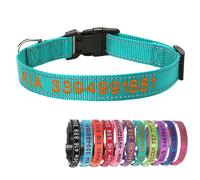 Yonsbox Cyan Reflective Custom Personalised Dog Collar Embroidered with Name Phone Number Quick Release Buckle for Boy Girl Small Medium Large Dogs