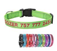 Yonsbox Green Reflective Custom Personalised Dog Collar Embroidered with Name Phone Number Quick Release Buckle for Boy Girl Small Medium Large Dogs