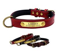 Yonsbox Personalized Leather Dog Collar with Soft Padded Name Plate Engraved Custom Adjustable Heavy Duty Thick Red Dog Collars for Male Female Boy Girl Puppy Small Medium Large Dogs