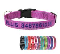 Yonsbox Purple Reflective Custom Personalised Dog Collar Embroidered with Name Phone Number Quick Release Buckle for Boy Girl Small Medium Large Dogs