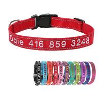 Yonsbox Red Reflective Custom Personalised Dog Collar Embroidered with Name Phone Number Quick Release Buckle for Boy Girl Small Medium Large Dogs