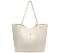 Yonsya Big Size Corduroy Tote Bags, Travel Gym Bag for Women Work Lunch Beach Grocery Shopping Shopper Handbags, Beige
