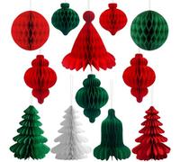 Yontree 12 Pieces Vintage Paper Christmas Decorations, Traditional Honeycomb Set for Xmas Party Room Decorations