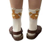 Yonuaret Cat Socks for Girls - with 3D Plush Balls Women's Socks Cute, Funny Cotton Novelty for Halloween Winter Birthday Christmas, White, L