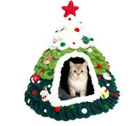 Yonuaret Christmas Cat Bed, Knitted Soft Christmas Tree Design Shelter, Christmas Designed Covered Cat Beds, for Puppies, Kittens and Small Animals for Indoor and Outdoor Use