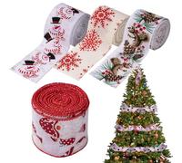 Yonuaret Christmas Ribbon Wired,4-Roll Holiday Decor 5-Yard - Squirrel Christmas Tree Bows Wrapping,for Garland Wreath Staircase Mailbox Swag String Lights Window Door Garden Fence