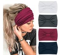 YONUF Wide Headbands For Women Knotted Headband Yoga Women’s Head Wraps Stretchy Turban Hair Accessories Bands 4 Pack