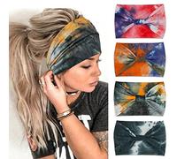 YONUF Wide Headbands For Women Knotted Headband African Women’s Head Wraps Stretchy Turban Hair Accessories Bands Tie Dye 4 Pack