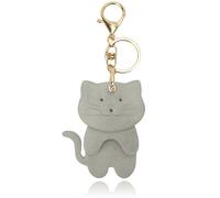 Yonuni Cute Cat Leather Keychain - Handmade Soft PU Cat Charms with Metal Lobster Clasp, Cat Bag Charm for Handbags, Car Keys, Purse, Backpack & Cat Lovers Gift Ideas (Gray)