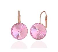 YONVUN Austrian Crystal Round Drop Dangle Leverback Earrings | Plated 18K/Rose Gold Zircon Gemstone Birthstone Hoop Hanging Dangly Earrings Jewelry Gift for Wife Mom Daughter Girlfriend