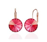 YONVUN Austrian Crystal Round Drop Dangle Leverback Earrings | Plated 18K/Rose Gold Zircon Gemstone Birthstone Hoop Hanging Dangly Earrings Jewelry Gift for Wife Mom Daughter Girlfriend