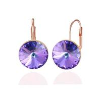 YONVUN Austrian Crystal Round Drop Dangle Leverback Earrings | Plated 18K/Rose Gold Zircon Gemstone Birthstone Hoop Hanging Dangly Earrings Jewelry Gift for Wife Mom Daughter Girlfriend