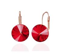 YONVUN Austrian Crystal Round Drop Dangle Leverback Earrings | Plated 18K/Rose Gold Zircon Gemstone Birthstone Hoop Hanging Dangly Earrings Jewelry Gift for Wife Mom Daughter Girlfriend