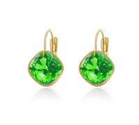 YONVUN Austrian Crystal Square Drop Dangle Leverback Earrings | Plated 18K/Rose Gold Zircon Gemstone Birthstone Hoop Hanging Dangly Earrings Jewelry Gift for Wife Mom Daughter Girlfriend