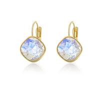 YONVUN Austrian Crystal Square Drop Dangle Leverback Earrings | Plated 18K/Rose Gold Zircon Gemstone Birthstone Hoop Hanging Dangly Earrings Jewelry Gift for Wife Mom Daughter Girlfriend