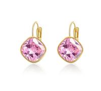 YONVUN Austrian Crystal Square Drop Dangle Leverback Earrings | Plated 18K/Rose Gold Zircon Gemstone Birthstone Hoop Hanging Dangly Earrings Jewelry Gift for Wife Mom Daughter Girlfriend