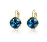 YONVUN Austrian Crystal Square Drop Dangle Leverback Earrings | Plated 18K/Rose Gold Zircon Gemstone Birthstone Hoop Hanging Dangly Earrings Jewelry Gift for Wife Mom Daughter Girlfriend