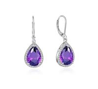 YONVUN Crystal Gemstone Drop Dangle Leverback Earrings Dangly Hanging Teardrop Oval Pear Zircon Diamond Ruby Sapphire Emerald Silver Jewelry Set Gift for Wife Mom Daughter Girlfriend