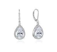 YONVUN Crystal Gemstone Drop Dangle Leverback Earrings Dangly Hanging Teardrop Oval Pear Zircon Diamond Ruby Sapphire Emerald Silver Jewelry Set Gift for Wife Mom Daughter Girlfriend