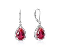 YONVUN Crystal Gemstone Drop Dangle Leverback Earrings Dangly Hanging Teardrop Oval Pear Zircon Diamond Ruby Sapphire Emerald Silver Jewelry Set Gift for Wife Mom Daughter Girlfriend