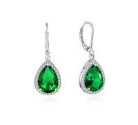 YONVUN Crystal Gemstone Drop Dangle Leverback Earrings Dangly Hanging Teardrop Oval Pear Zircon Diamond Ruby Sapphire Emerald Silver Jewelry Set Gift for Wife Mom Daughter Girlfriend