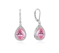 YONVUN Crystal Gemstone Drop Dangle Leverback Earrings Dangly Hanging Teardrop Oval Pear Zircon Diamond Ruby Sapphire Emerald Silver Jewelry Set Gift for Wife Mom Daughter Girlfriend