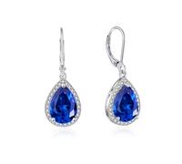 YONVUN Crystal Gemstone Drop Dangle Leverback Earrings Dangly Hanging Teardrop Oval Pear Zircon Diamond Ruby Sapphire Emerald Silver Jewelry Set Gift for Wife Mom Daughter Girlfriend