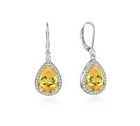 YONVUN Crystal Gemstone Drop Dangle Leverback Earrings Dangly Hanging Teardrop Oval Pear Zircon Diamond Ruby Sapphire Emerald Silver Jewelry Set Gift for Wife Mom Daughter Girlfriend