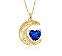 YONVUN Crystal Zircon Moon Heart Pendant Crescent Necklace | Plated 18k Gold Gemstone Birthstone Statement Planet Diamond Jewelry Gift for Wife Mom Daughter Girlfriend