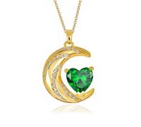 YONVUN Crystal Zircon Moon Heart Pendant Crescent Necklace | Plated 18k Gold Gemstone Birthstone Statement Planet Diamond Jewelry Gift for Wife Mom Daughter Girlfriend