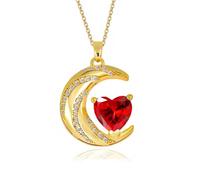 YONVUN Crystal Zircon Moon Heart Pendant Crescent Necklace | Plated 18k Gold Gemstone Birthstone Statement Planet Diamond Jewelry Gift for Wife Mom Daughter Girlfriend