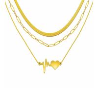 YONVUN Trendy Separate 14k Gold Plated Layered Choker Necklace | Snake Herringbone Paperclip Flat Stackable Chain Thin Chunky Necklace | Preppy Dainty Jewelry Gift for Wife Mom Daughter Girlfriend