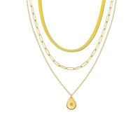 YONVUN Trendy Separate 14k Gold Plated Layered Choker Necklace | Snake Herringbone Paperclip Flat Stackable Chain Thin Chunky Necklace | Preppy Dainty Jewelry Gift for Wife Mom Daughter Girlfriend