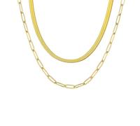 YONVUN Trendy Separate 14k Gold Plated Layered Choker Necklace | Snake Herringbone Paperclip Flat Stackable Chain Thin Chunky Necklace | Preppy Dainty Jewelry Gift for Wife Mom Daughter Girlfriend