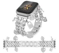 YONWORTH Cuban Chain Band Compatible with Apple Watch 42/44/45 46 49mm Women,Bling Diamond Chain Metal Band Cute Charms Pendants for iWatch Series 10 9 8 7 6 5 4 3 SE Ultra (A11-Shiny Silver, 49MM)