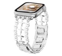 YONWORTH Pearl Beaded Bracelet Compatible with Apple Watch Band 41/40/38mm Women,Dressy Wristband Bling Diamond Stylish Strap Beads Chain for iWatch SE Series 10 9 8 7 6 5 4 3 2(38MM,Silver)
