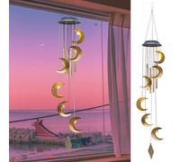 Yonxuleo Moon Solar Wind Chimes for Outside Lights Prefert Gifts for Mom Wife Moon Warm LED Light with Tubes Outdoor Hanging Decor Windchimes for Garden Yard Patio Christmas Birthday Mothers Day